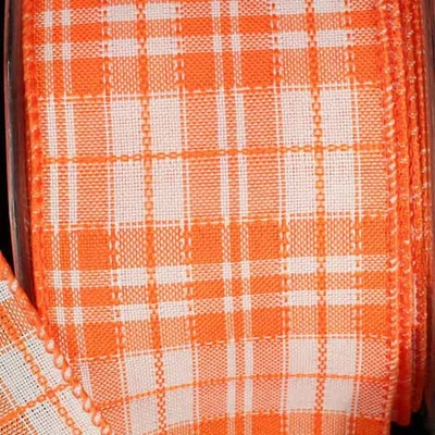 The Ribbon People Orange and White Plaid Wired Craft Ribbon 2.5" x 40 Yards