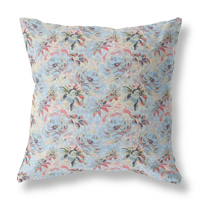 18 Light Blue Red Roses Indoor Outdoor Throw Pillow