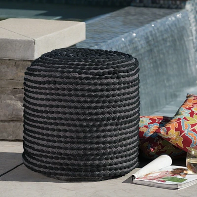 GDFStudio Collier Outdoor Turquoise Fabric Round Pouf Ottoman