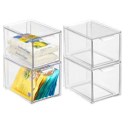 mDesign Stacking Plastic Storage Kitchen Bin with Pull-Out Drawers