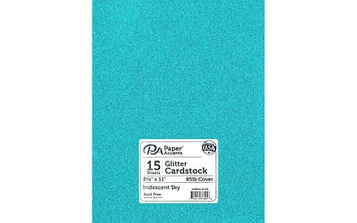 PA Paper Accents Glitter Cardstock 8.5" x 11" Iridescent Sky, 85lb colored cardstock paper for card making, scrapbooking, printing, quilling and crafts, 15 piece pack