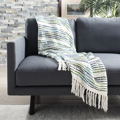 Safavieh   Landra Fringe Throw Blanket Blue / White