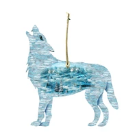 Designocracy Set of 2 Winter Wolf Wooden Christmas Ornaments 5.5"