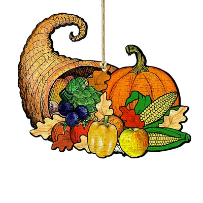 Designocracy Set of 2 Plenty of Fruits and Vegetables Fall Harvest Wooden Ornaments 5.5"