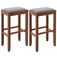 Costway Set of 2 Upholstered Bar Stools Wooden Counter Height Dining Chairs Brown