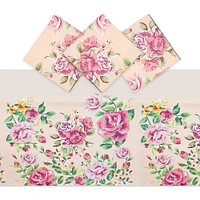 3 Pack Floral Pink Rose Tablecloth, Plastic Table Cover for Wedding, Birthday Party Decorations (54 x 108 in)