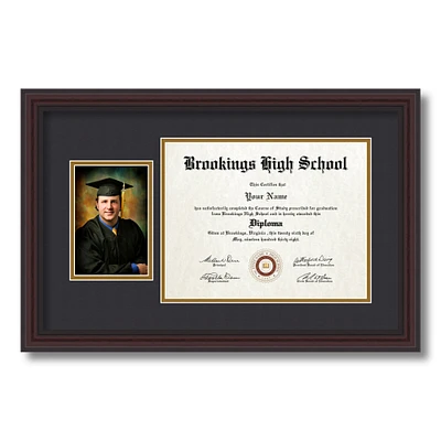 ArtToFrames inch Diploma Frame with 6" x 8" Inch Image Opening - Framed with Black and Gold Mats