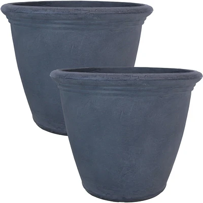 Sunnydaze 20 in Anjelica Dual-Wall Polyresin Planter - Slate - Set of 2 by