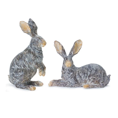 Melrose Set of 2 Garden Rabbit Tabletop Figurines 9"