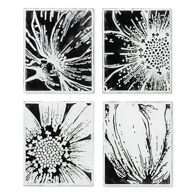 Contemporary Home Living Set of 4 Black and White Floral Contemporary Wall Arts 22.25"