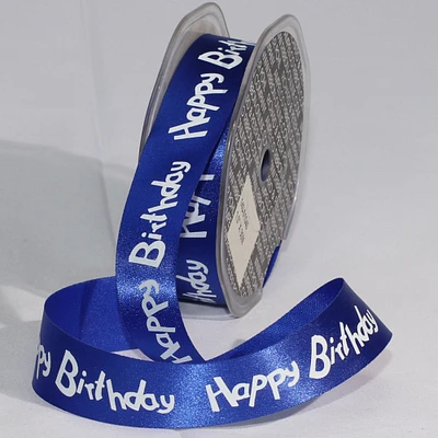 The Ribbon People Royal Blue Satin "Happy Birthday" Printed Craft Ribbon 1" x 132 Yards