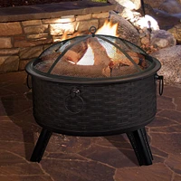 Pure Garden   26 Round Woven Metal Fire Pit with Cover - Antique Bronze