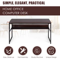 Costway 55'' Industrial Computer Desk  w/ Storage Shelf  Adjustable Foot Pads