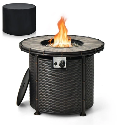 Gymax 32 Round Fire Pit Table 30,000 BTU Propane Gas Firepit w/ Fire Glassesand Cover