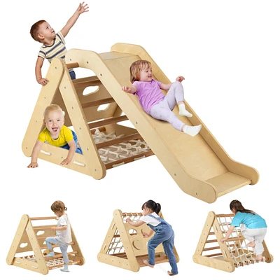 Gymax 4 in 1 Wooden Climbing Triangle Set Triangle Climber w/ Ramp
