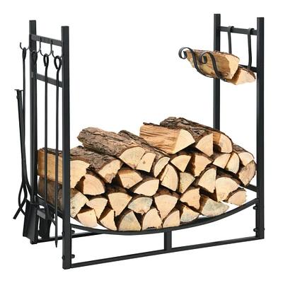 Gymax 30 Firewood Rack W/4 Tool Set Kindling Holders for Indoor and Outdoor