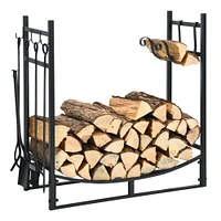 Gymax 30 Firewood Rack W/4 Tool Set Kindling Holders for Indoor and Outdoor