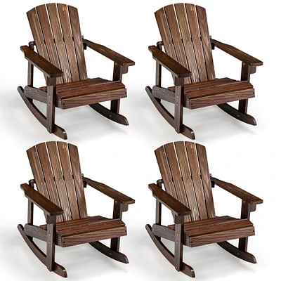 Gymax 4PCS Kid Adirondack Rocking Chair Outdoor Solid Wood Slatted seat Backrest