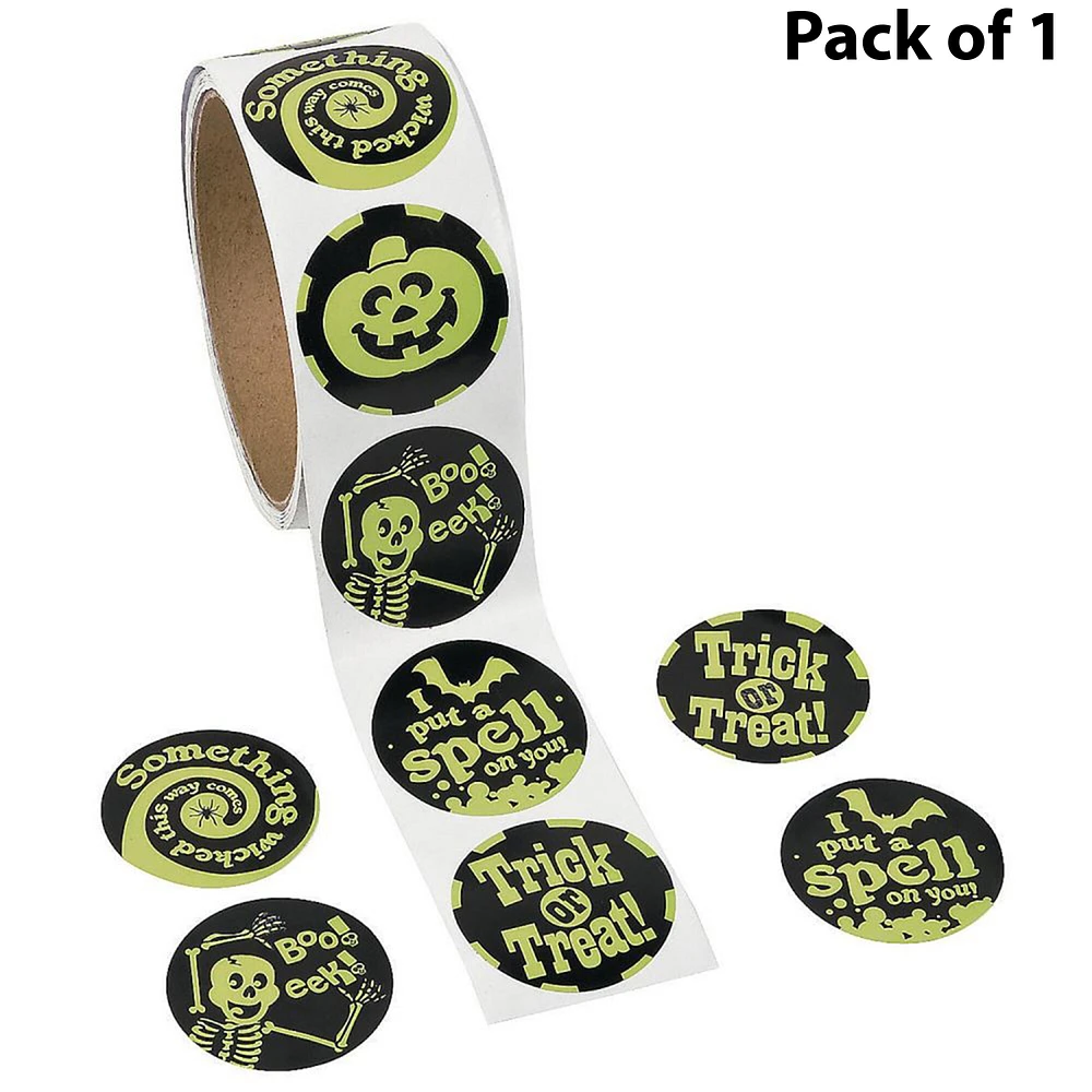 Premium Glow In The Dark Halloween Stickers Roll - 100 Count