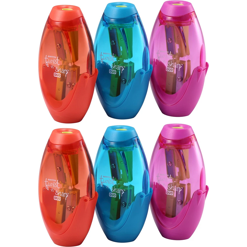 Twist-n-Sharp™ Duo Pencil Sharpener, Assorted Colors, Pack of 6