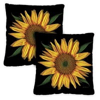 Sunflowers On Black Decorative Fall Indoor/Outdoor Pillow Cover (set of 2)