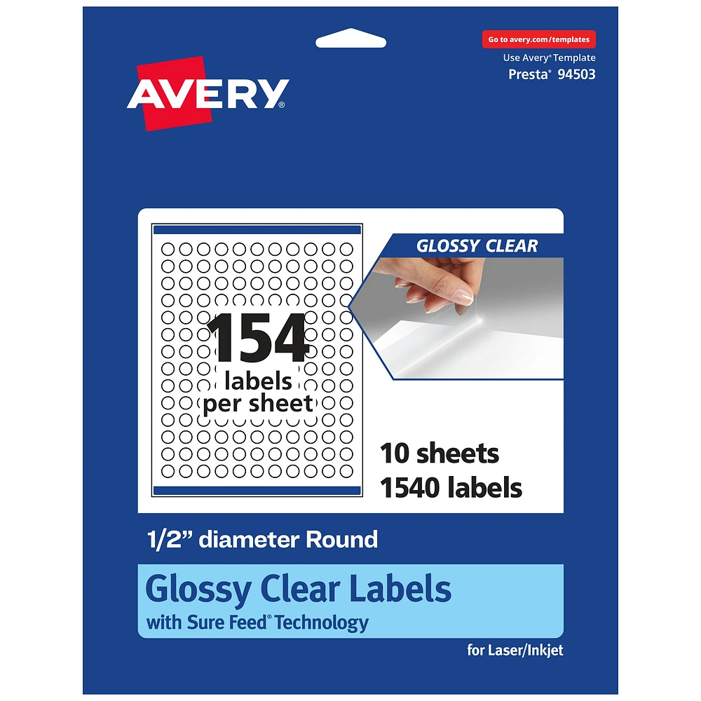 Avery Glossy Clear Round Labels with Sure Feed