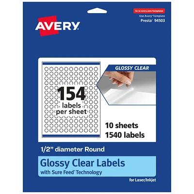 Avery Glossy Clear Round Labels with Sure Feed