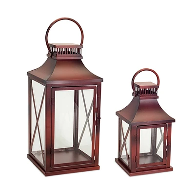 Melrose Set of 2 Metallic Antique Style Candle Lanterns with Round Handle 20"