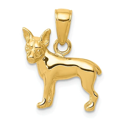 14K Yellow Gold Chihuahua Dog Charm Pendant Jewelry 18mm x 16mm