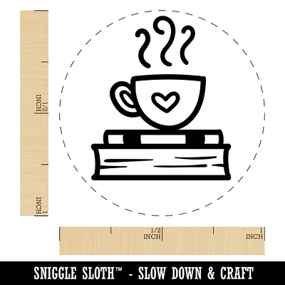 Coffee Sitting on Stack of Books Reading Self-Inking Rubber Stamp for Stamping Crafting Planners