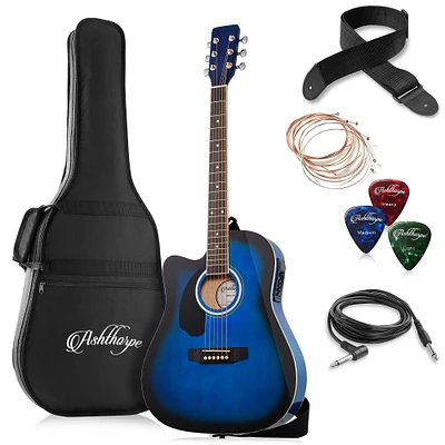 Ashthorpe Full-Size Left-Handed Cutaway Thinline Acoustic-Electric Guitar Package - Premium Tonewoods