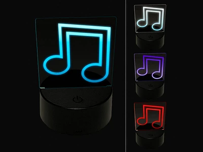 Music Eighth Notes Outline 3D Illusion LED Night Light Sign Nightstand Desk Lamp