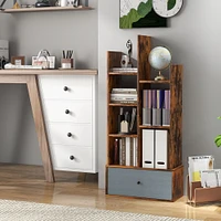 Costway Industrial Bookshelf Rustic Wooden Shelf Organizer with Non-woven Fabric Drawer