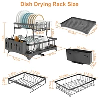 Dish Drying Rack with Drainboard Detachable 2-Tier Dish Rack Drainer Organizer Set with Utensil Holder Cup