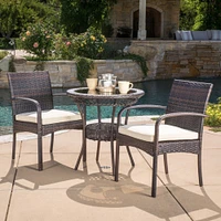 GDF Studio Meeker Outdoor 3-piece Wicker Bistro Set with Cushions