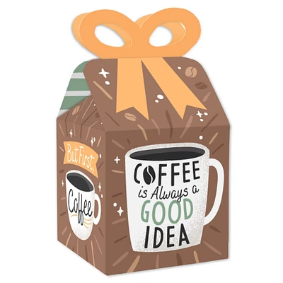 Big Dot of Happiness But First, Coffee - Square Favor Gift Boxes - Cafe Themed Party Bow Boxes - Set of 12