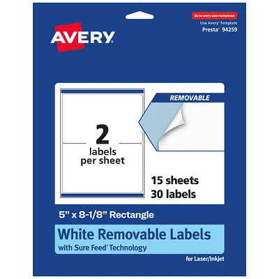 Avery Matte White Removable Rectangle Labels with Sure Feed Technology