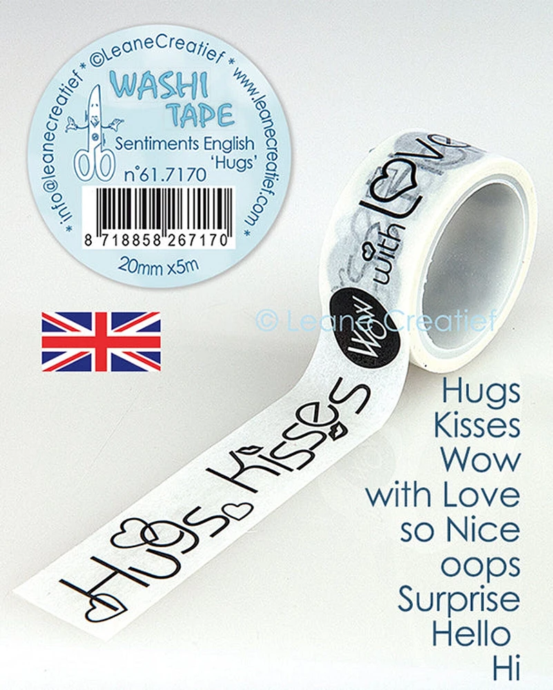 Leane Creatief Washi Tape Sentiment English �Hugs�, 20mm X 5m