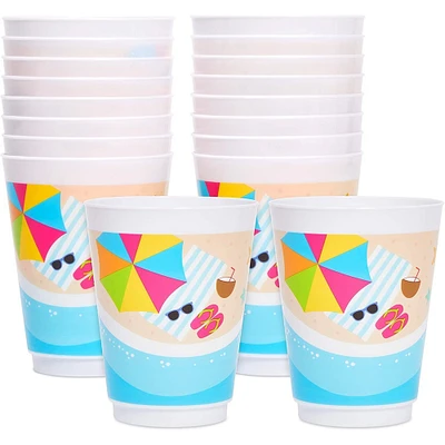 16 oz Plastic Beach Party Tumbler Cups (16 Pack)