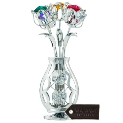 Matashi Best Mothers day Gift   Chrome Plated Flowers Bouquet-Vase w/ Colorful Crystals, TableTop Decoration 1 Gift for