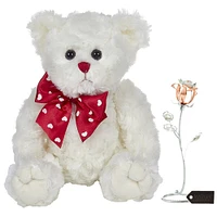 Matashi Bearington Lil Lovable Valentines Day Plush Stuffed Animal Teddy Bear  White 11" Chrome and Rose-Gold Plated Rose Flower