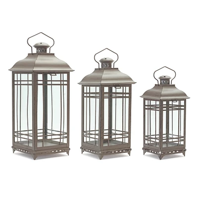 Melrose Set of 3 Antique Mission Style Pillar Candle Lanterns 20"