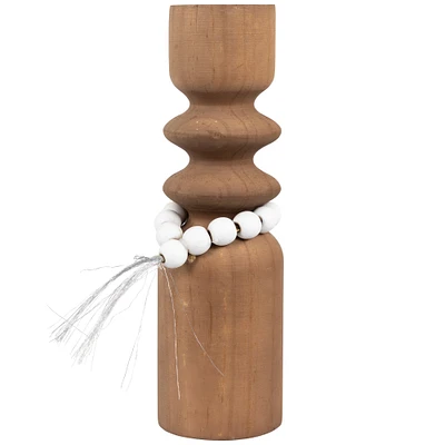 Northlight Wooden Tealight Candle Holder with Beaded Tassel - 9.75" - Brown