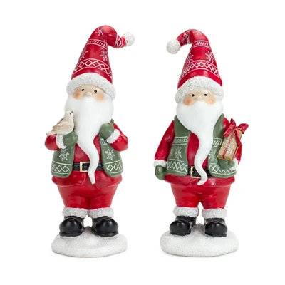 Melrose Set of 2 Santa with Bird and Present Christmas Tabletop Decor 8.5"