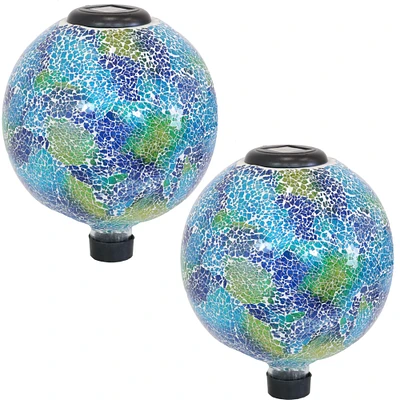 Sunnydaze Azul Terra Crackled Glass Solar Gazing Globe - 10 in - Set of 2 by