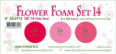 Leane Creatief Flower Foam Set 14, 6 Sheets A4 3X2 Pink-Red Colours