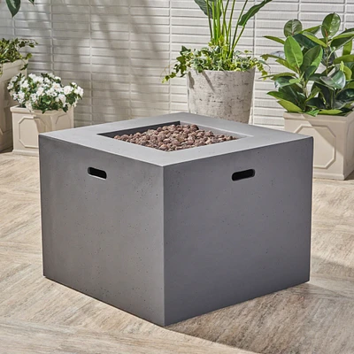 GDFStudio Leo Outdoor 31-inch Square Light Weight Concrete Gas Burning Fire Pit