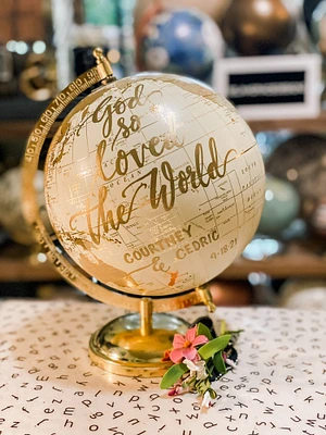 Custom Calligraphy Wedding Guestbook Globe with SHADED COUNTRIES and Choice of Wording Great for weddings, nursery