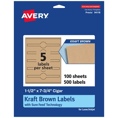 Avery Kraft Brown Cigar Labels with Sure Feed, 1.5" x 7.75"