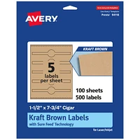 Avery Kraft Brown Cigar Labels with Sure Feed, 1.5" x 7.75"